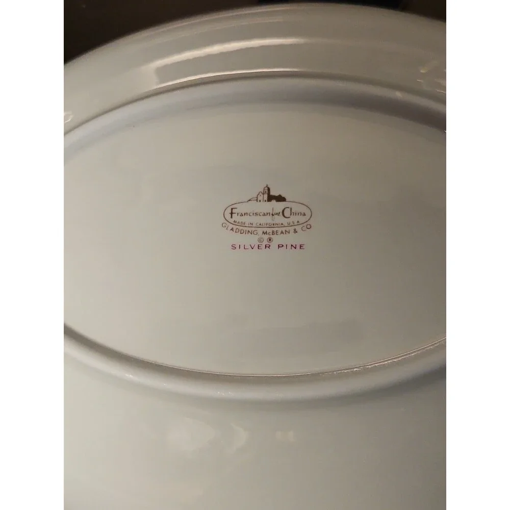 Vintage MCM Franciscan Silver Pine Atomic Pine Cones Oval Serving Bowl 8.75